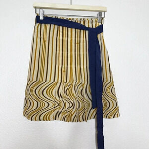 Tory Burch Monogram Wavy Stripe Knee Length Silk Pleated Belted Artsy Skirt Sz 0